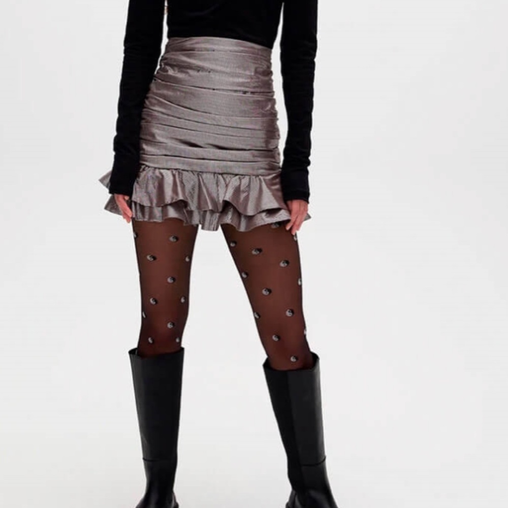 Les Coyotes Silver Metallic Ruched Mini Skirt